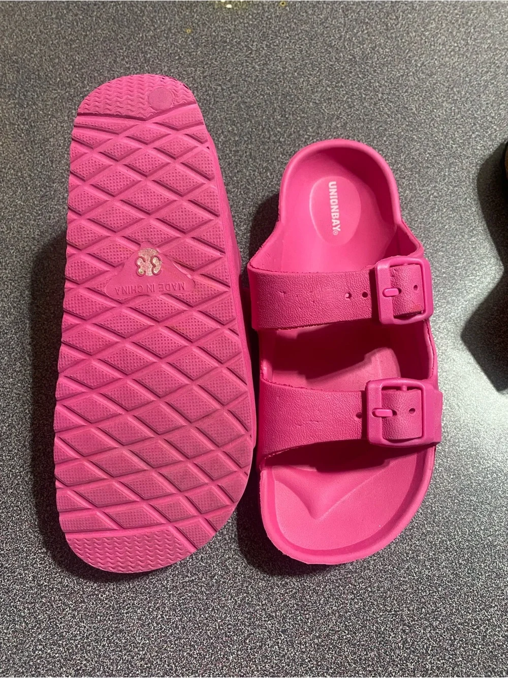 UNIONBAY Kids Hot Pink Dual-Buckle Slide Sandals